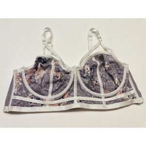 Torrid Longline Bra Size 2 Purple Floral Lace Underwire Bustier Unlined Bralette